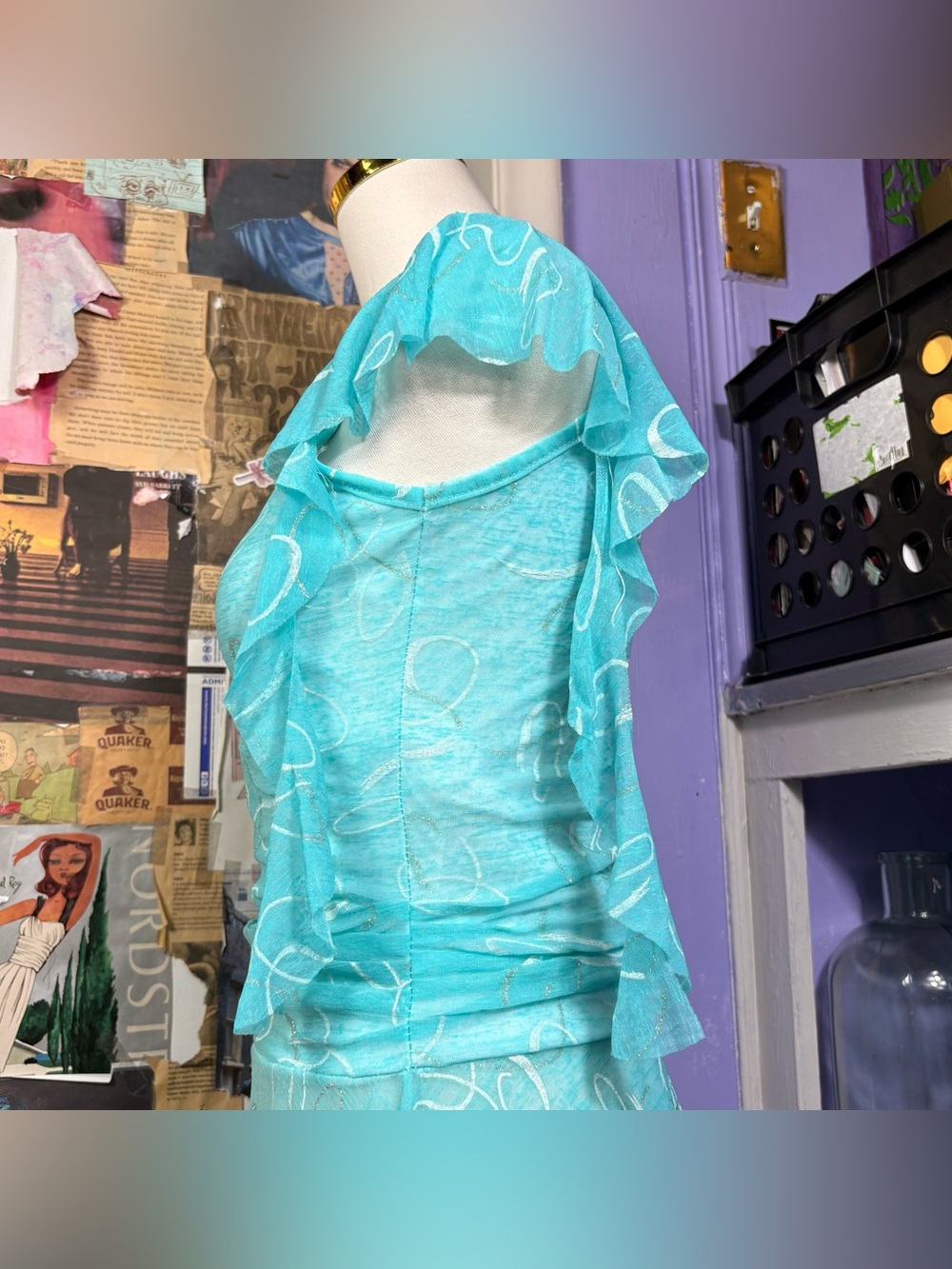 Turquoise Ruffle Midi Dress - Picture 4 of 9